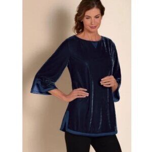 SOFT SURROUNDINGS Women Tunic Velvet Velour Weekender Blouse Pullover Blue 3X